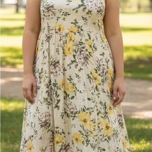 NWT Torrid Ivory Yellow Floral Midi Dress Size 2X (18-20) Boho Summer Sundress